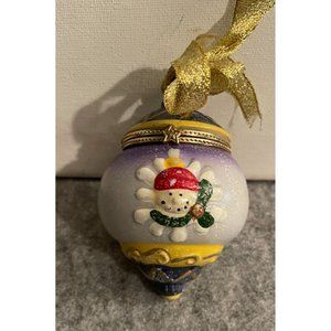 Vintage Handpainted Gold Hinged Ceramic Fauxberge Christmas Ornament   #1103